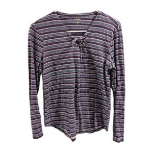 Ruff Hewn Striped Top Lace Up Blouse Y2K 90s Style Grunge Fairy Casual Womens S